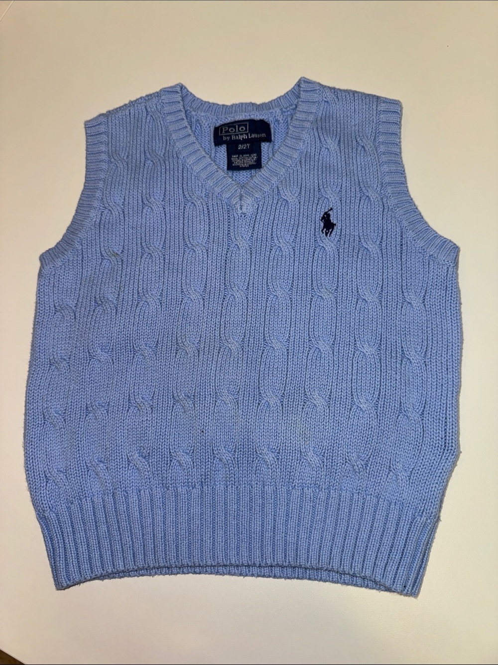 Polo by Ralph Lauren Light Blue Cable Knit V-Neck Sweater Vest